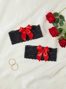 1 Pair Sexy Lace Garter Belts With Bow Decor