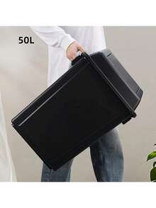 50L/60L Heavy Duty Plastic Trash Can, Modern Minimalist Design, Quiet Swing Lid + Leak-Proof Closure, Odor Control Ventilation Holes, Sturdy Space-Saving, Suitable For Home & Commercial Use - Dark Grey - View 3