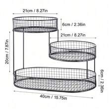 3-Layer Oval Iron Fruit Basket Rack, Kitchen Countertop Fruit, Vegetable And Snack Storage Rack, Metal Design, No Installation Required - Black - View 3