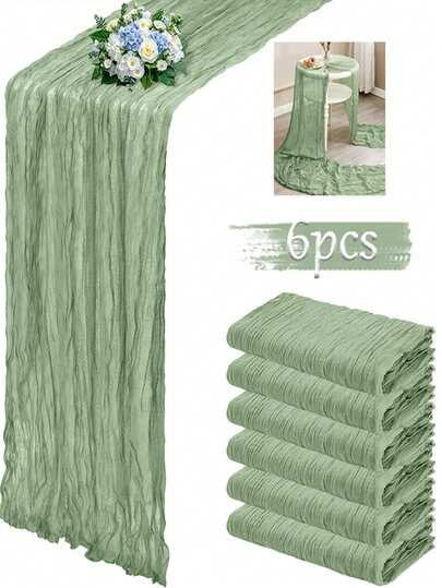1/6件装鼠尾草绿纱布桌旗，波西米亚风薄纱桌布，轻盈农舍风薄纱面料，适用于婴儿派对、婚礼、生日派对、餐桌装饰，春夏秋冬皆宜。