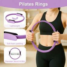 14 Inch Pilates Circle Set, Double-Layer Thick Handle, 3 Resistance Bands (20/30/45 Pounds), Anti Slip Mini Ball+Storage Bag, Including Training Guide - Purple - View 4