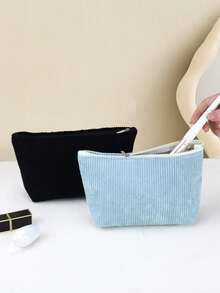 1 Stück neuer minimalistischer, frischer einfarbiger Cord Kosmetiktasche mit Mehrfachfunktion, ideal für Schule, Federmäppchen, Make-up Pinselhalter, Haarzubehör, Geldbörse, Reisen, Strand, Geschenk, Wohnheim, Büro - Verschiedenfarbig - Übersicht 7