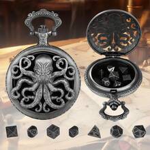 1pc Retro-Style Dragon Pattern Pocket Watch Case With Thick Chain And 7 Table Games Dice - Casual Alloy Construction, Magnetic-Free Design