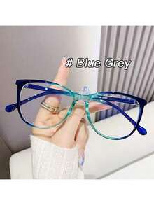 1 pieza Gafas de mujer con montura redonda de estilo retro de alta calidad, de diseño simple y personalizado, sin receta, adecuadas para usar con teléfonos, computadoras y como decoración de atuendo diario - azul verdoso - Ver 6