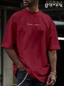 Oversized Gym T-Shirt With Funny Phrase "Calm Down, " REF 3297 FLUXO GEEK - Maroon - View 4