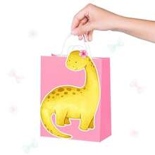D12Pcs Pink Dinosaur Gift Treat Bags With Handles Watercolor Dinosaur Theme Paper Tote Bags For Girls Dino Themed Birthday Party Decorations Baby Shower Party Plies - 穆爾 - 查看 5