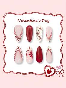 Bộ 24 miếng dán móng tay chủ đề Ngày Valentine: Phong cách sinh viên màu đỏ tía thanh lịch, được trang trí bằng nơ, trái tim, chấm bi và họa tiết cánh hoa dễ thương. Được làm từ chất liệu acrylic, miếng dán móng tay (móng giả acrylic), hình dáng hạnh nhân cỡ trung bình. Lý tưởng cho các buổi hẹn hò, dạ hội, tiệc tùng của các quý cô, và là món quà Ngày Valentine hoàn hảo - dành cho bạn gái để tăng thêm vẻ thanh lịch. Dụng cụ làm móng - Nhiều màu - Xem 4