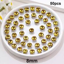 Rivoli Round Shape, 6mm,8mm,10mm,12mm,14mm,16mm,18mm, Glass Multi Colors Fancy Ellipse Shiny Handmade Sliver Metal Claw Base, Sewing Crystal Hand Sewn Rhinestone Decoration Beads Flat Back With Holes Gems DIY Accessories Sew On Stones Strass For Decorating Clothes, Dress, Bags, Shoes, Brooches, Earrings, Handicrafts - Golden - View 19