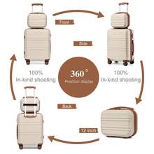 Lightweight 2 Piece Cabin Suitcase Set 20 Inch Carry On Luggage With Vanity Case ABS PC Hard Shell Spinner Wheels TSA Lock YKK Zipper For Travel - Beige - View 3