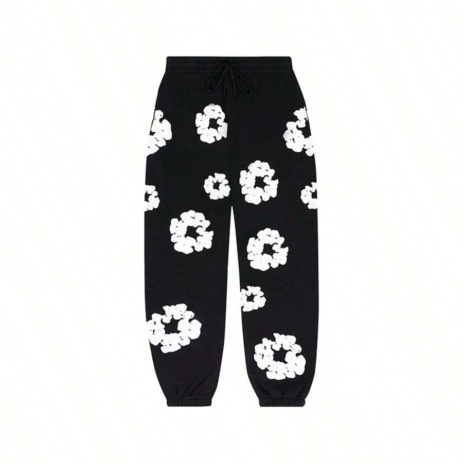 Denim Tears 'Sweatpants 'The Cotton Wreath' Pants Graphic And Drawstring For Unisex Adult - SOLE SERIOUSS, Women's Casual Drawstring With Modern Men Breathable Technology, Versatile Street Style Joggers Suitable For Streetwear, Casual Daily Wear, Weekend Outings, Music Festivals, Social Gatherings And More, Making It A Great Gift For Boyfriends Or Husbands.Sweatpants Sweats Wide For Men Sweat Pants Baggy Sweatpants - 黑與白 - 查看 1