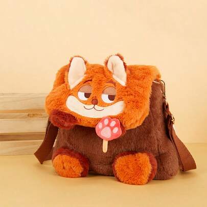 Miniso Nick Paw 斜挎包 Nick 风格 & Paw 装饰 短毛绒材质 二合一斜挎包/单肩包 日常外出便携收纳包（1 件装）