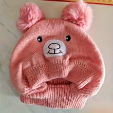 冬季保暖狗狗耳罩围巾帽 - 柔软针织防风宠物帽，配有可爱熊耳朵，防滑贴合，适合中大型犬，仅限手洗