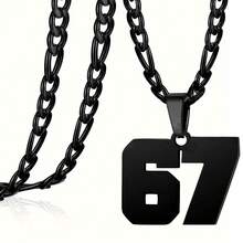 1 pieza Chaqueta de béisbol negra para hombres con colgante de 67, adecuada para niños atletas, material de acero inoxidable, estilo deportivo, regalo de Navidad y Año Nuevo, exclusivo para hombres - Negro - Ver 6