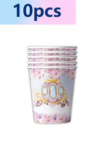 10pcs Purple Castle Theme Party Disposable Paper Plates Party Tableware Holiday Celebration Birthday Party Banquet Tea Party Wedding Exquisite Craftsmanship Fashion Match Picnic Camping Birthday Dinner Plates Purple Fantasy Castle Dinner Plates - Multicolor - View 4