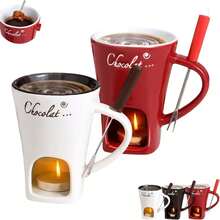 Cheese, Chocolate And Butter Caramel Dipping Sauce Set, Suitable For Swiss Party, Dessert And Appetizer Services. Low-Temperature Bowl, Hot Chocolate Station, Hot Chocolate Bar, Dessert Hot Pot Cup, Chocolate Hot Pot Stick, Hot Chocolate Pot, Party Chocolate, Tableware Set, Melted Chocolate, Household Items - Multicolor - View 5