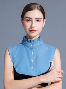 1 buah Kemeja Kasual Denim Wanita dengan Kerah yang Dapat Dilepas, Kerah Tegak, Kerah Berumbai, Aksesori Kemeja dengan Kerah yang Dapat Dilepas - Kerah palsu denim - View 9