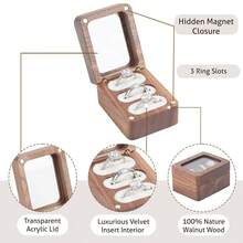 Wooden Ring Box, 3 Slots Wooden Ring Holder Box With Clear Window,Travel Ring Jewelry Storage Daily Organizer,Ring Box Proposal For Engagement Wedding,White - Trắng - Xem 3