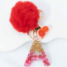 1 Piece Of Rose Red English Letter Resin Keychain With Bubble Hair Ball And Red Cherry Decoration 18K Gold Lobster Buckle Design, Suitable For Bag Chains, Mobile Phone Hanging Chains, Keychains, And Gifts For Friends And Mothers - Red - View 31