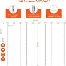 Cortina de Luz LED 4x3m 300 LEDs USB com Controle Remoto | Decoração Quarto e Festa - Branco Quente - Visão 9