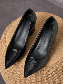 MonaNise 女士尖头7厘米粗跟休闲派对礼服鞋，四季皆宜 - 黑色 - 查看 3