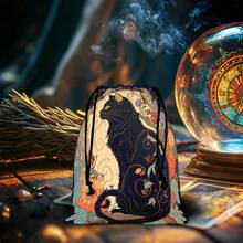 1 件装星空塔罗布，附赠塔罗牌袋 - 神秘黑色背景，饰以金色星星、月相和花卉图案 - 非常适合占卜、牌阵摆放和祭坛装饰，巫术祭坛装饰 | 神秘设计 | 耐用涤纶材质，月相装饰