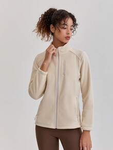 Áo khoác nỉ nữ ngoài trời, dày dặn, ấm áp, thoáng khí, cổ đứng, khóa kéo phía trước, phù hợp cho leo núi & thể thao, mùa xuân & thu, mùa đông, trượt tuyết. Màu trắng. - trắng - Xem 6