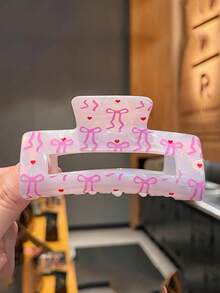 1 pieza Elegante, juguetón y lindo clip para el cabello con estampado de lazo rosa, accesorio de moda para el cabello, clip para el cabello de moda. Pinza para el cabello de mujer para el Día de San Valentín, regalo de accesorios del Día de San Valentín - Multicolor 1 - Ver 1
