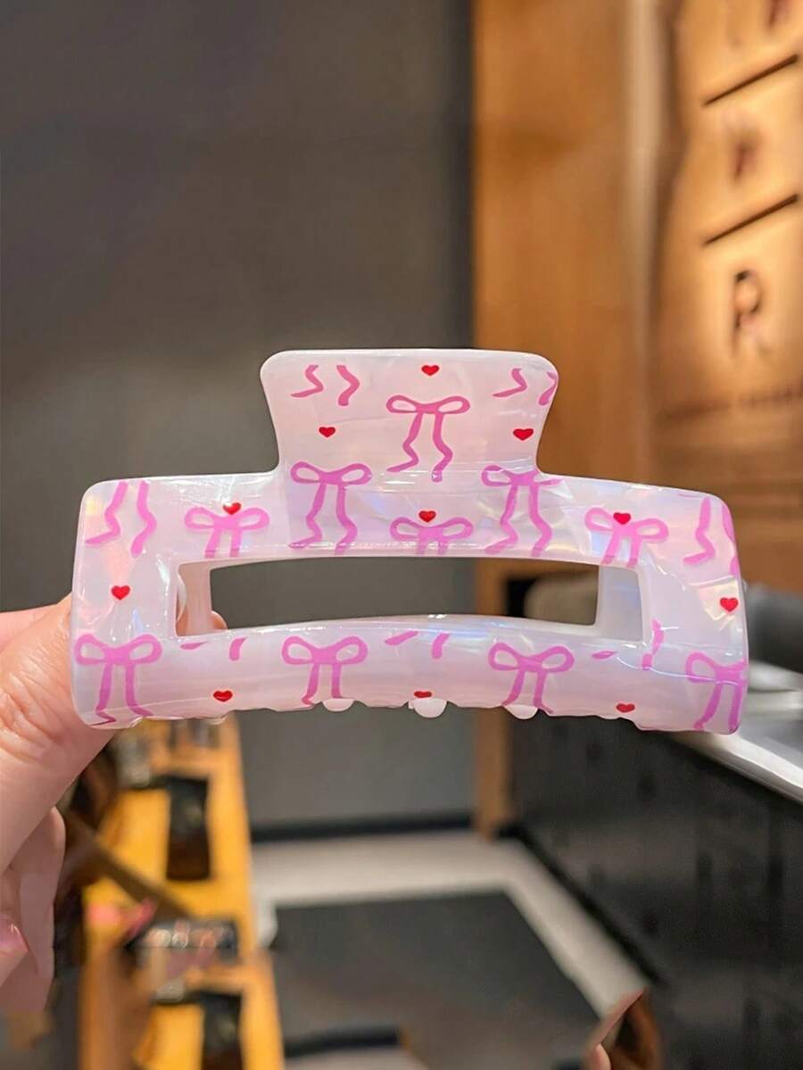 1 pieza Elegante, juguetón y lindo clip para el cabello con estampado de lazo rosa, accesorio de moda para el cabello, clip para el cabello de moda. Pinza para el cabello de mujer para el Día de San Valentín, regalo de accesorios del Día de San Valentín - Multicolor 1 - Ver 1