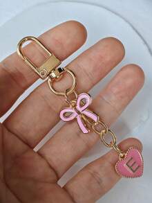 26pcs Letter Keychain Set, Enamel Keyring With Fashionable Pink Bow And Heart-Shaped Letters | Perfect Choice For Stylish Girls, Ideal Small Gift For Birthday And Holidays, Valentine's Day Gift For Girlfriend, Personalized Letter Keychain - Multicolor - View 7