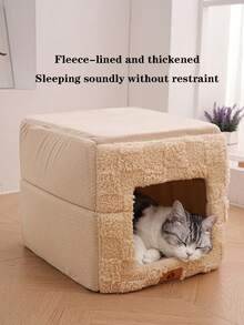 1pc Gray & White Chessboard Pattern Pet Nest With Removable Cushion, Thermal Lined Windproof Warm Foldable Design, Stable Support Thickened Soft Sleep Bed For Dogs & Cats Up To 27.5lb, Indoor Cozy Sleeping Bag - Multicolor - View 3