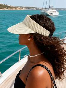 Mũ chống nắng nữ, mũ đi biển, mũ chống nắng bằng sợi raffia, mũ rơm vành rộng buộc tóc đuôi ngựa - nhiều màu - Xem 5