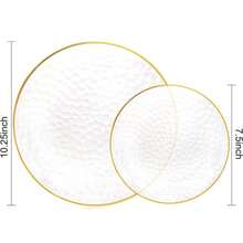 10pcs Transparent Hammered Gold Rim Plates, Salad Plates - Includes 10pcs 10.25 Inch Plates Or 10pcs 7.5 Inch Plates, Essential For Dinner, Dessert, Party, Wedding - Clear - View 10