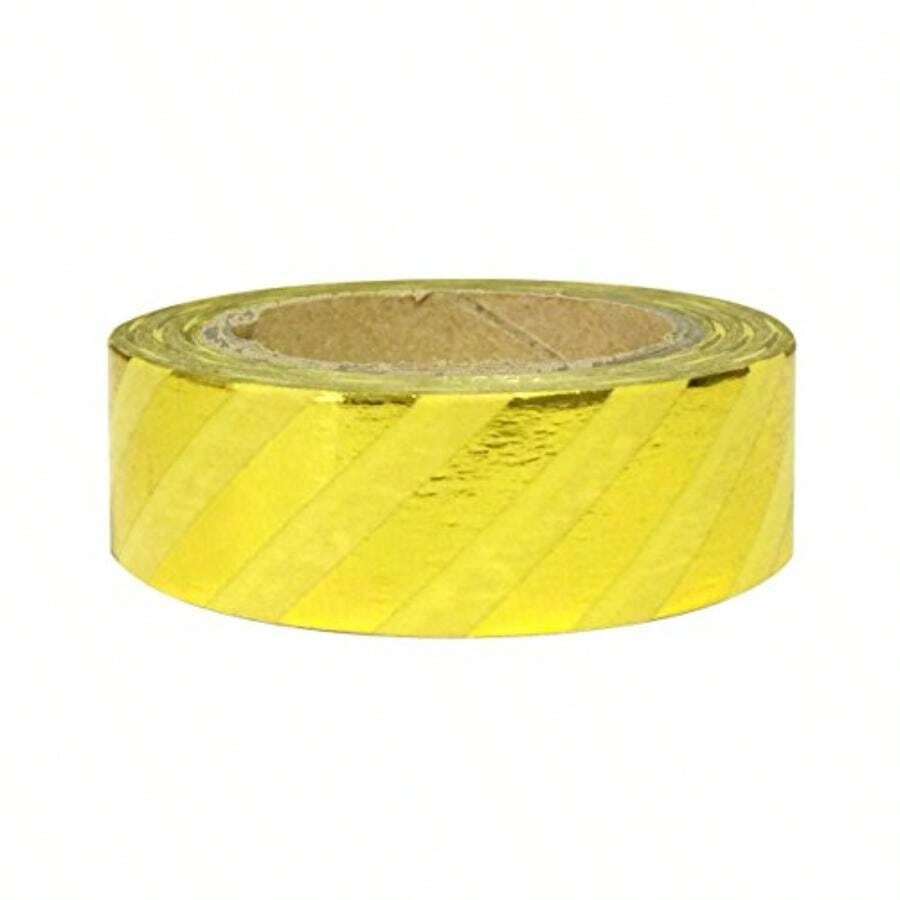Wrapables - Cinta Adhesiva Colorida Washi, Gatos en Teatro(Rayas diagonales doradas metálicas sobre amarillo) - Multicolor - Ver 1