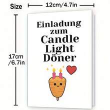 1 张创意烛光晚餐邀请卡，印有德语短语“烛光晚餐”和一个微笑的土豆卡通形象 - 非常适合浪漫约会之夜、美食主题派对，并附有德语短语示例。尺寸：12x17厘米/4.72x6.7英寸。 - 彩色 - 查看 2