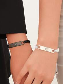 ATLVXJL 2pcs/Set Luminous Couple/Friendship Starry Night Stainless Steel Pendant Adjustable Cord Bracelet Set, Suitable For Daily Wear And Holiday Gift