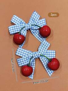 2pcs Cute Cherry Bow Hair Clips, Sweet Style Hair Accessories Suitable For Daily Use, Affordable Hair Decor - 淺藍色 - 查看 4