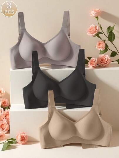 3 قطع مجموعة ملابس داخلية نسائية مريحة وبسيطة، خفيفة الوزن وجذابة، حمالة صدر لا تترهل، حمالة صدر رياضية لاسلكية، مناسبة للصيف
