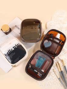 1pc PU Leather Small Capacity Makeup Bag, Compact & Convenient, Data Pouch, Coin Purse, Lipstick Case, Inner Net Pocket, Clutch Bag, Women Cosmetic Bag, Men Toiletry Bag, Storage Bag, Home Makeup Bag, Space-Saving, Dorm Makeup Bag, Fashionable & Practical, Waterproof, Easy To Store Small Items - Multicolor - View 2