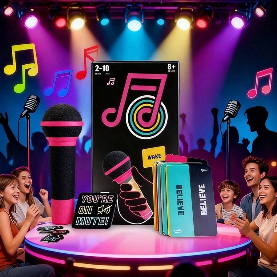2025新款抢麦克风 - 适合2-10人的家庭卡拉OK游戏 - 糟糕的歌手桌游 - 250张歌词卡，非常适合趣味游戏之夜、生日派对、家庭聚会破冰、音乐游戏、家庭卡牌游戏 - 收藏品 - 生日礼物 - 复活节礼物 - 新年礼物 - 节日礼物 - 彩色 - 查看 1