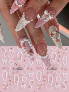 1 buc unghii autocolante cremă tort unghii franțuzești dungă dantelă margine căpșuni cireșe arc 5D relief unghii artă decorare DIY manichiură salon autocolante - Multicolor - Vizualizare 10
