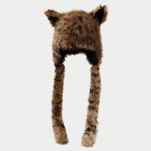 1 Piece Animal Style Faux Fur Hooded Scarf - Wolf Ear Design With Pocket Warm Shawl, Party Outfit, Unique Styling Eye-Catching Accessory - 黑色 - 查看 4