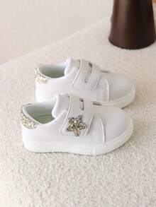 1 Pair Girls' Soft Sole Breathable Casual Sneakers, Fashion Autumn/Spring - White - View 6