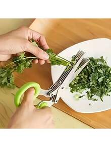 1/2pcs 5-Layer Stainless Steel Kitchen Scissors - Multifunctional Onion & Herb Shredder, Suitable For Grilling And Indoor Use - , With Protective Cover And Built-In Cleaner