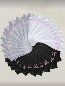 30/20/15/10 pares de calcetines de tobillo para mujer con decoración de lazo, en colores negro, blanco, gris y rosa, calcetines cortos de moda minimalista