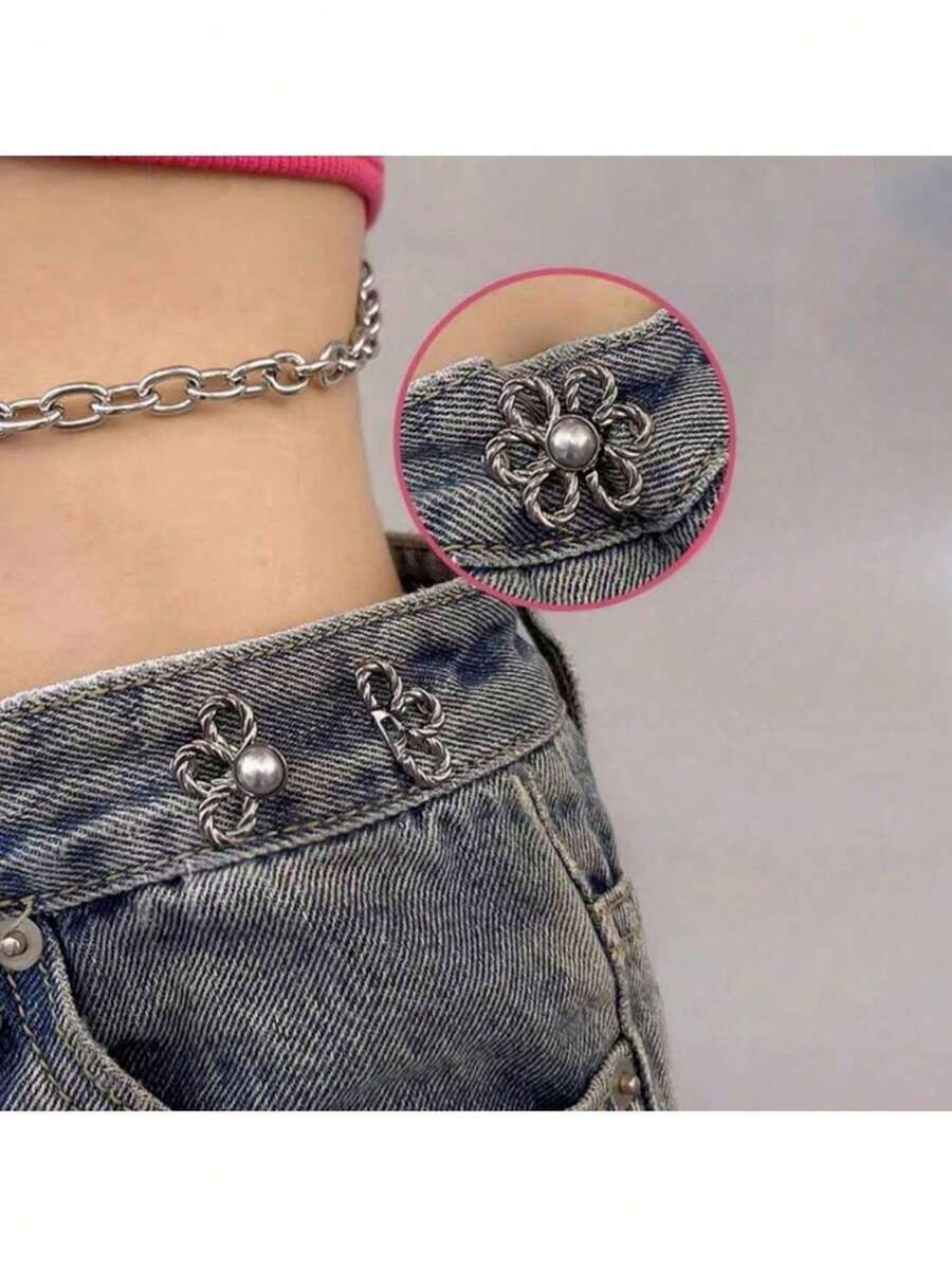 1pc Waist Cincher For Jeans, Adjustable Waist Tightener Button, Pants Waist Reducer Clip - Multicolor - View 1