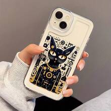 A Leisurely Black Cat Transparent Phone Case, Suitable for  15/15Plus/15Pro/15Promax,  14/14Plus/14Pro/14Promax,  13/13Pro/13Promax,  12/12Pro/12Promax,  11/11Pro Max/ 7/8/ X/Xs, Dustproof and Shockproof - Color mixto 1 - Ver 2