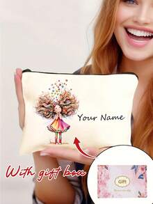 定制化妆包，定制字母姓名Logo收纳袋，可根据您的独特设计定制，轻便拉链化妆包，零钱包，铅笔盒，非常适合购物、约会、度假、旅行、节日、派对或作为情人节礼物送给女朋友，箱包及行李箱，2025万圣节配饰，大容量 - 米色 - 查看 18