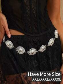 1pc Plus Size/Oversize Western Style Floral Engraved Textured Metal Waist Chain, Casual, Beach, Party, XXL/XXXL/XXXXL Fall, Autumn, Halloween - Silver - View 7