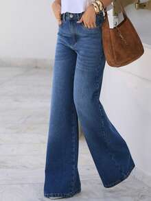 Women's Fashion Street-Style Wide Leg Loose Casual Jeans, Stylish And Minimalist, Suitable For Daily Wear - Blue - View 2