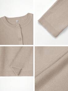 Live To Mo Fspring Break Outfits Brown Top Cardigan With Long Sleeves And Buttons, Casual Y2K Style. Perfect For Valentine's Day, Going Out Tops Women And Daily Wear. - Khaki - View 11